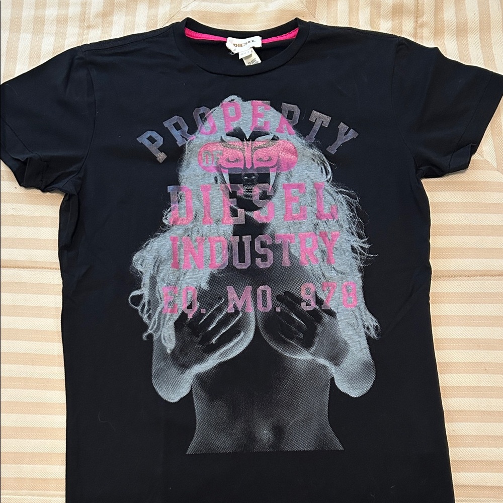 Diesel Black Tee with Pink and Gray Graphic